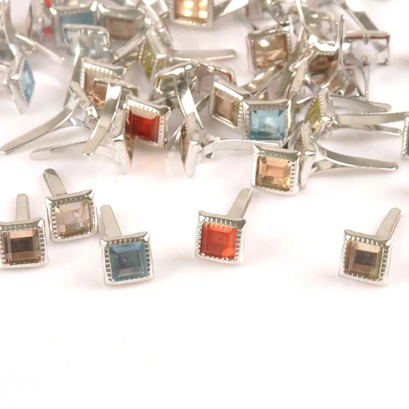 50pcs Square Rhinestone Brads Garment Rivets DIY Craft Studs Rhinestone Craft Studs Qme