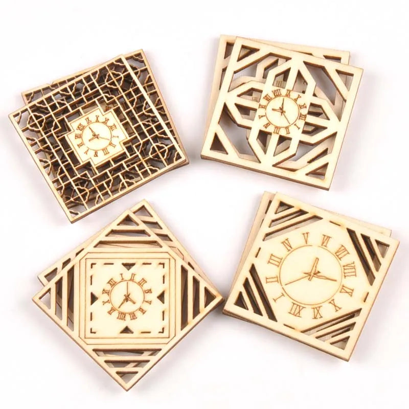 Mixed Clock Pattern Wooden Scrapbooking Embellishments – 8pcs Wood Craft Embellishments Qme