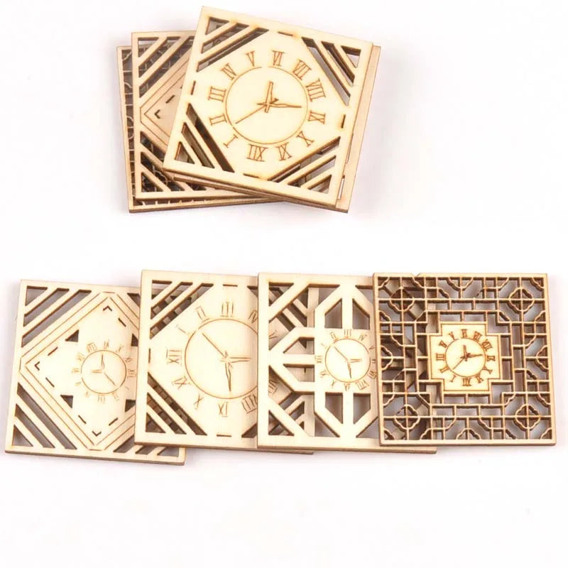 Mixed Clock Pattern Wooden Scrapbooking Embellishments – 8pcs Wood Craft Embellishments Qme Default Title