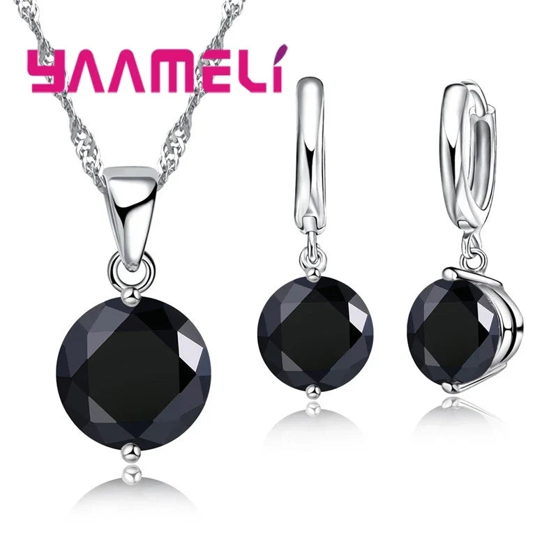 925 Sterling Silver Pendant Necklace & Huggie Earrings Set Silver Jewelry Set Qme