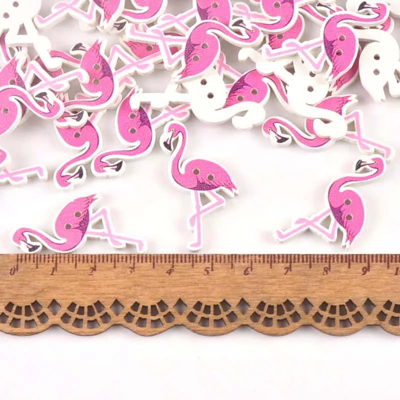 Flamingo Wooden Buttons 36x20mm | 50pcs DIY Craft & Sewing Wooden Craft Buttons Qme