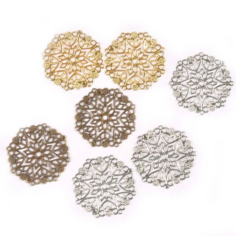 Antique Flower Filigree Round Metal Connectors | 10pc DIY Set Jewelry Craft Findings Qme