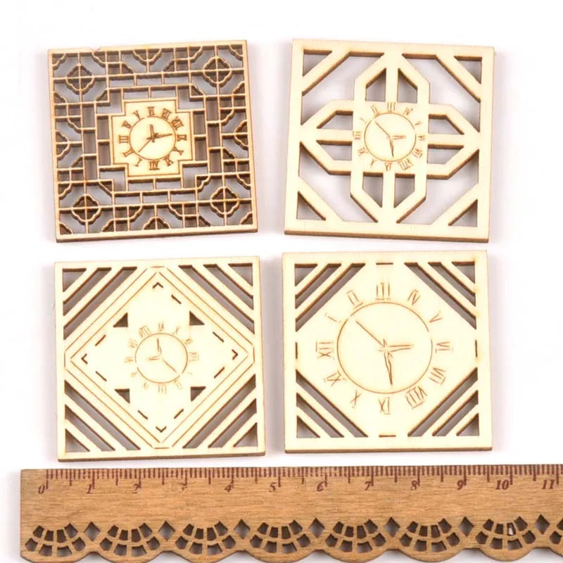 Mixed Clock Pattern Wooden Scrapbooking Embellishments – 8pcs Wood Craft Embellishments Qme