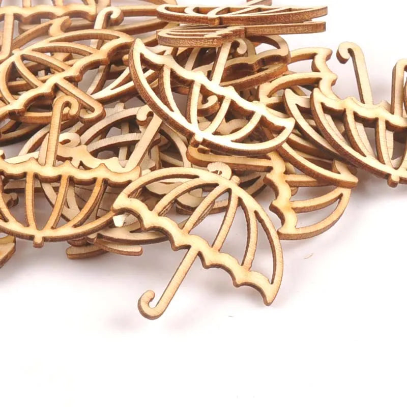 Wooden Umbrella Shape Wood Slices for DIY Scrapbook – 15pcs Craft Wood Embellishment Qme