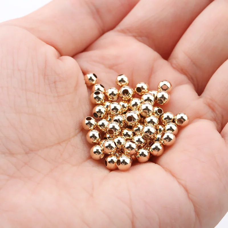 14K Gold-Plated Round Smooth Beads – Bracelet & Necklace Making Gold Jewelry Beads Qme