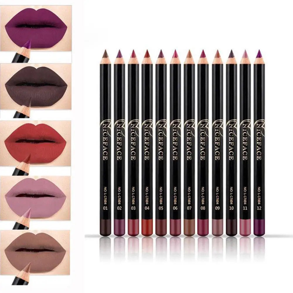 NICEFACE 12 Matte Nude Lipliner Pencils – Waterproof Set Lipliner Pencil Set Qme