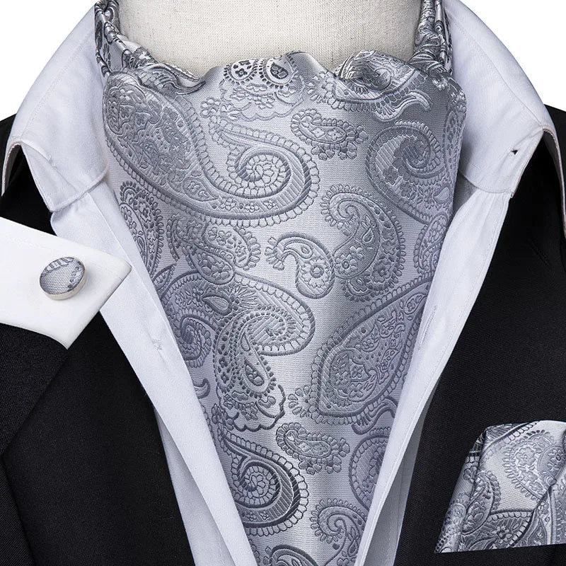 Men's Silk Ascot, Pocket Square & Cufflinks Set | Jacquard