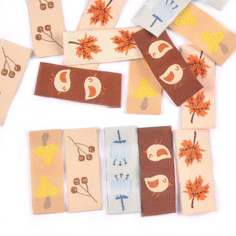Maple Mushroom Embroidery Washable Fabric Labels – 50pcs Sewing Labels Qme