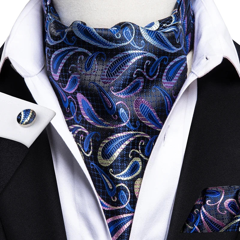 Men's Silk Ascot, Pocket Square & Cufflinks Set | Jacquard Ascot & Cufflinks Set Qme AS-1035