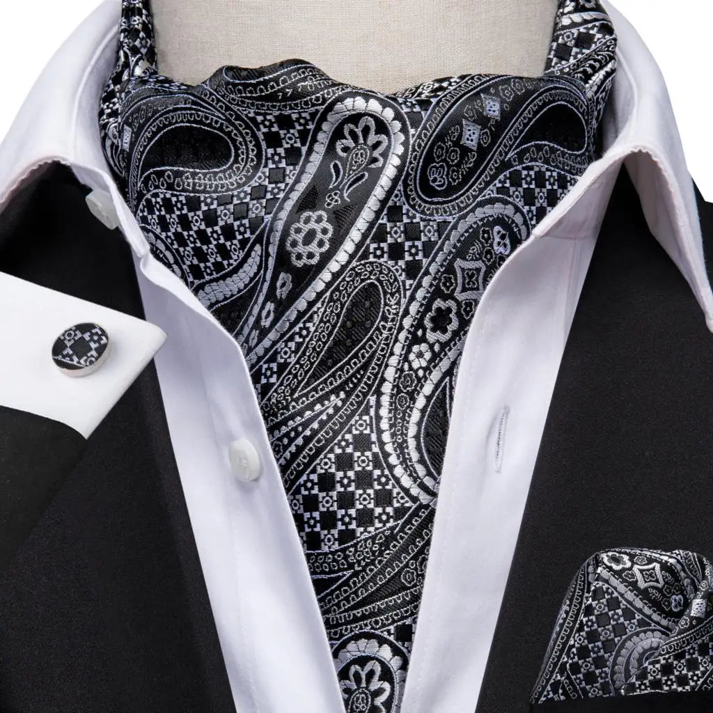 Men's Silk Ascot, Pocket Square & Cufflinks Set | Jacquard Ascot & Cufflinks Set Qme AS-1009