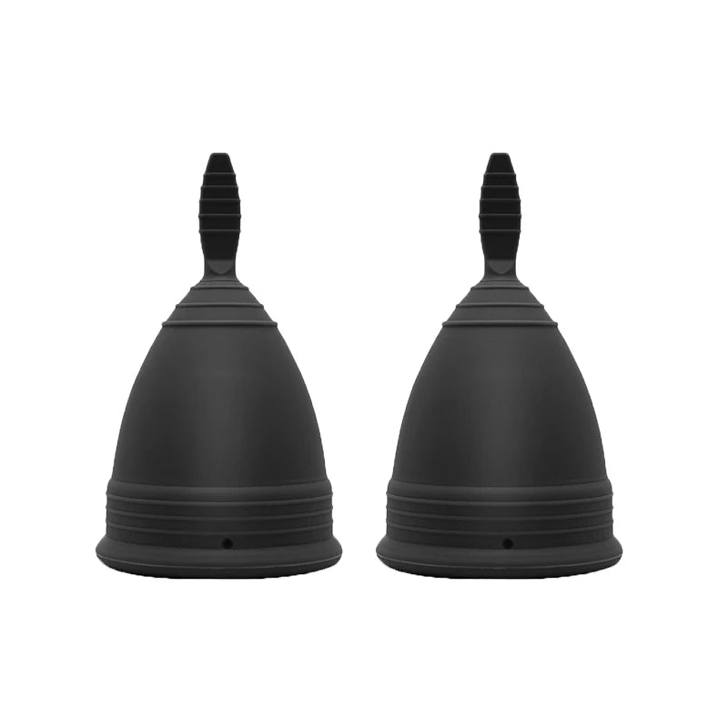 XceeFit Medical Grade Silicone Menstrual Cup – Reusable Menstrual Cup Qst 2Pcs-Naked-Black S Size