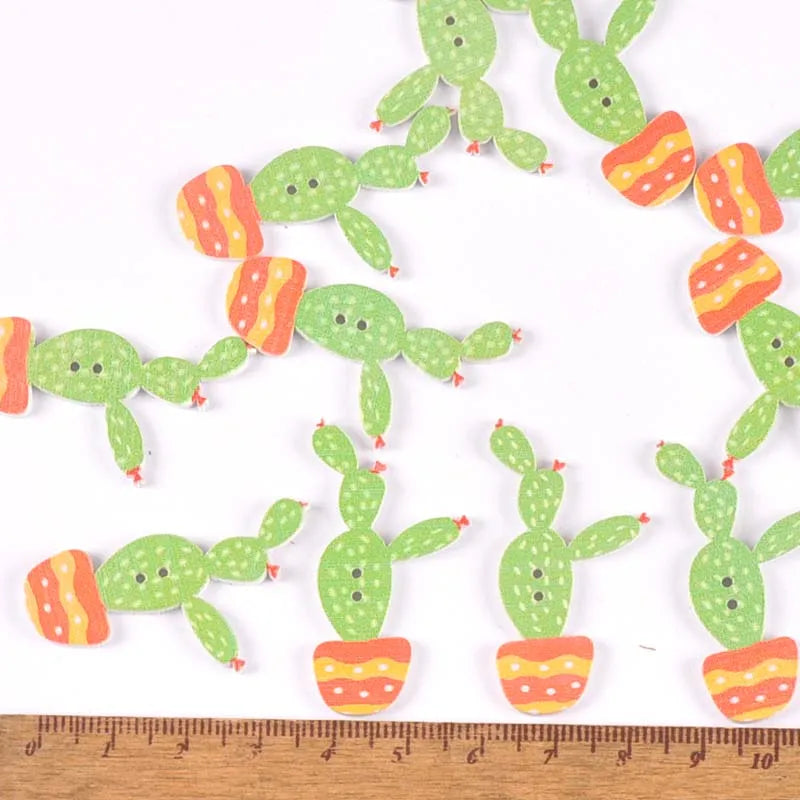 Cartoon Cactus Wooden Buttons 20pcs – Sewing & DIY Crafts Decorative Wooden Buttons Qme 1