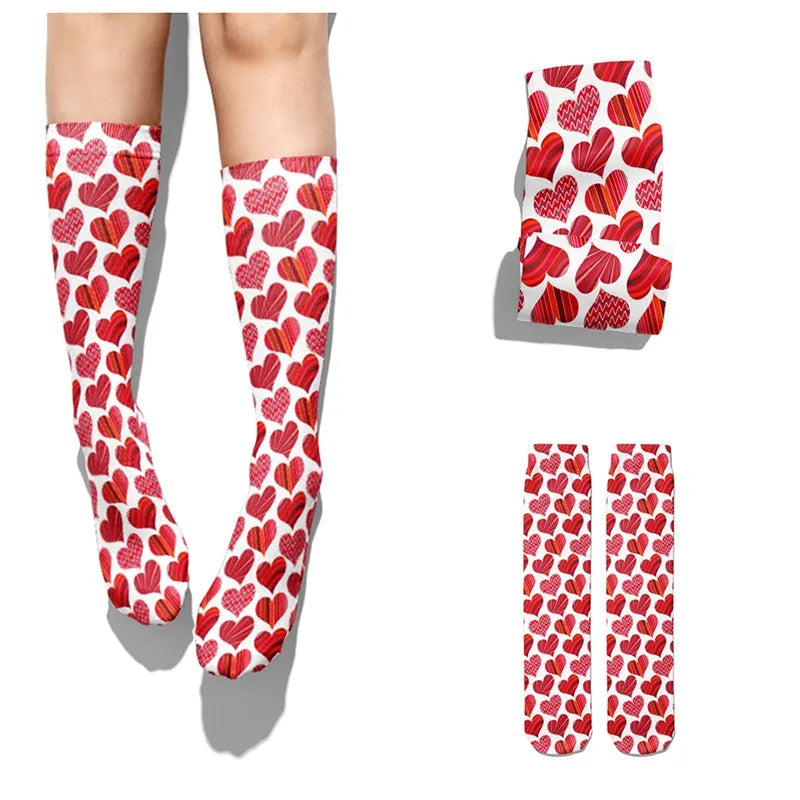 Women's 3D Print Harajuku Heart Long Tube Socks | Cartoon Novelty Novelty Tube Socks Qme