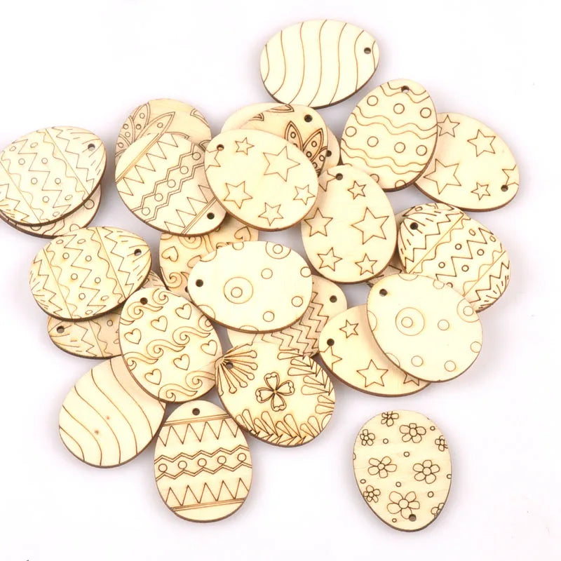 Mixed Easter Egg Wooden Hanging Ornaments – 25 Pcs DIY Easter Wood Ornaments Qme