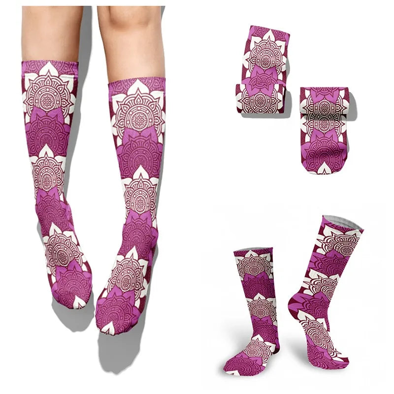3D Mandala Kawaii Novelty Socks – Unisex Fun Crew Socks Novelty Crew Socks Qme