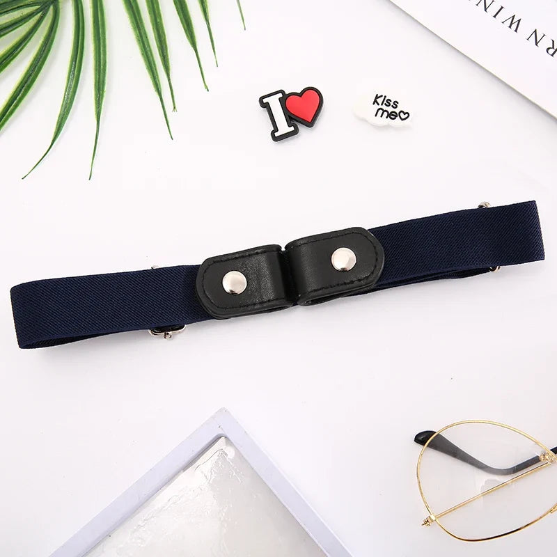 Women's Buckle-Free Elastic Stretch Belt for Jeans & Pants Elastic Waist Belt Qme Navy Blue length 60-95cm