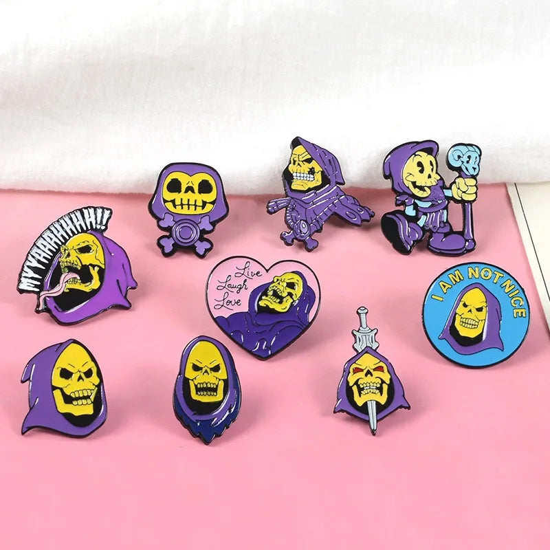 Skeletor Purple Hood Enamel Pin – Masters of the Universe Badge Enamel Lapel Pin Qme
