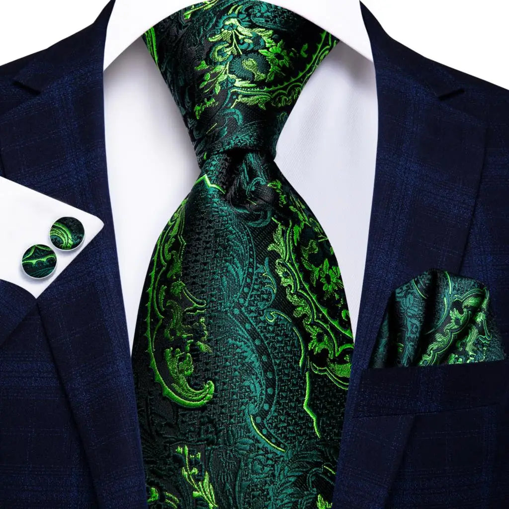 Jacquard Peacock Blue Wedding Tie, Hanky & Cufflinks Set