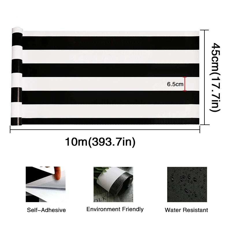 Black & White Stripe Peel and Stick Wallpaper – Vinyl Waterproof Peel & Stick Wallpaper Qme