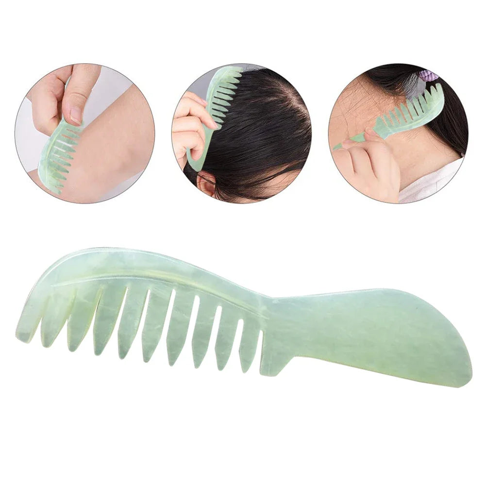 Natural Jade Stone Massage Comb – Scalp Massager Tool Jade Scalp Massage Comb Qme