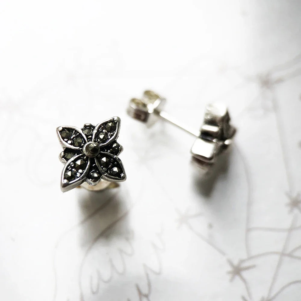 Marcasite Black Star Stud Earrings | 925 Sterling Silver Stud Earrings Qme