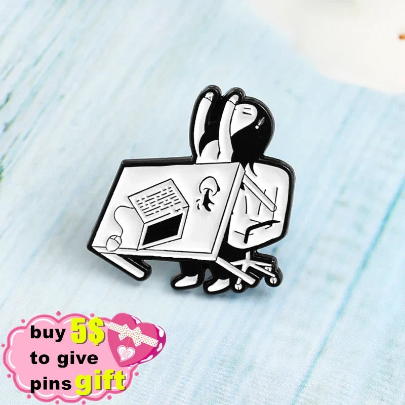 Funny Cartoon Girl Desk Staff Custom Enamel Lapel Pin Enamel Lapel Pin Qme