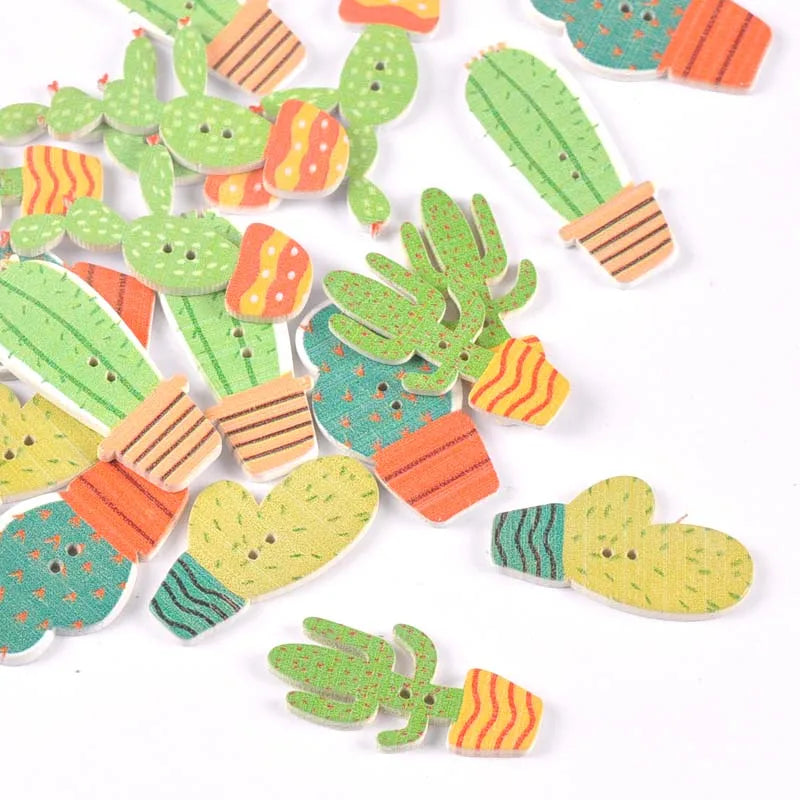 Cartoon Cactus Wooden Buttons 20pcs – Sewing & DIY Crafts Decorative Wooden Buttons Qme
