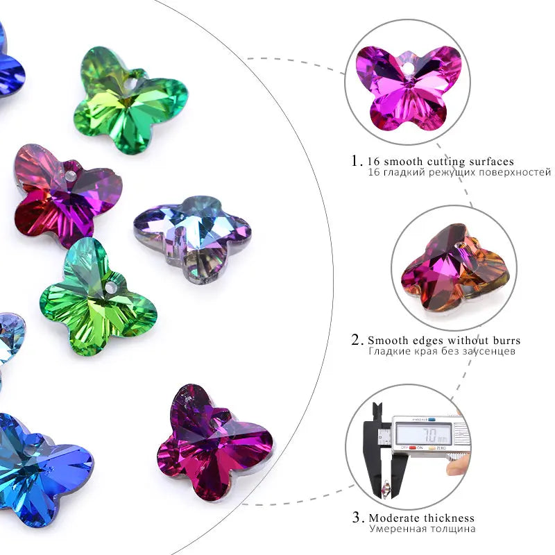 Butterfly Glass Crystal Pendant Beads & Charms – 12pcs Jewelry Making Jewelry Making Charms Qme