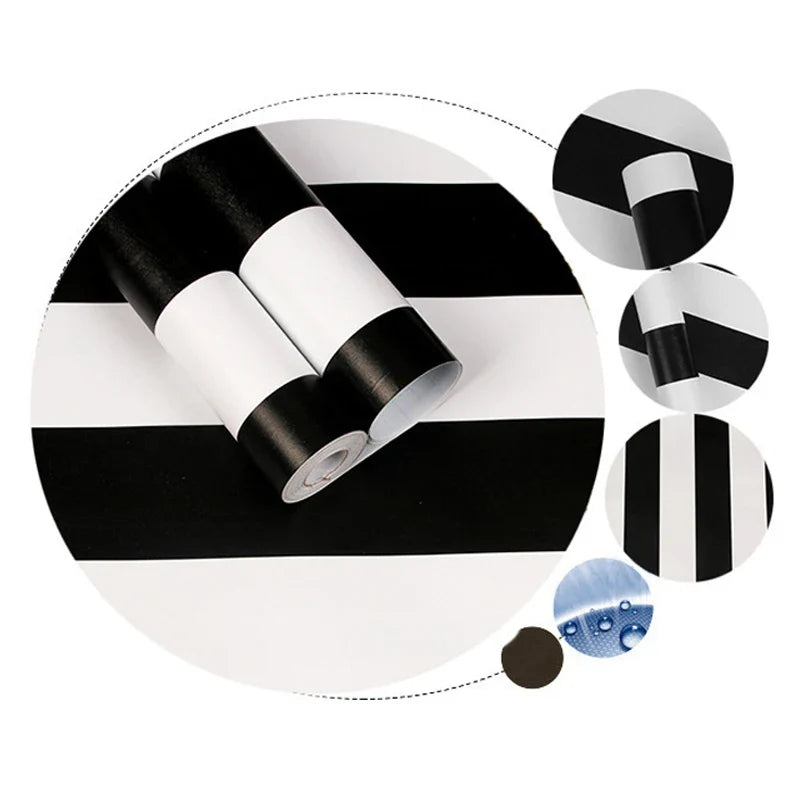 Black & White Stripe Peel and Stick Wallpaper – Vinyl Waterproof Peel & Stick Wallpaper Qme