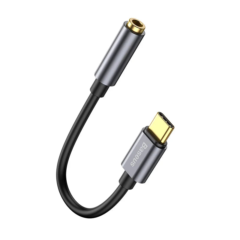 Baseus USB-C to 3.5mm Audio Adapter – Type-C Headphone Jack Audio Adapter Qst GRAY