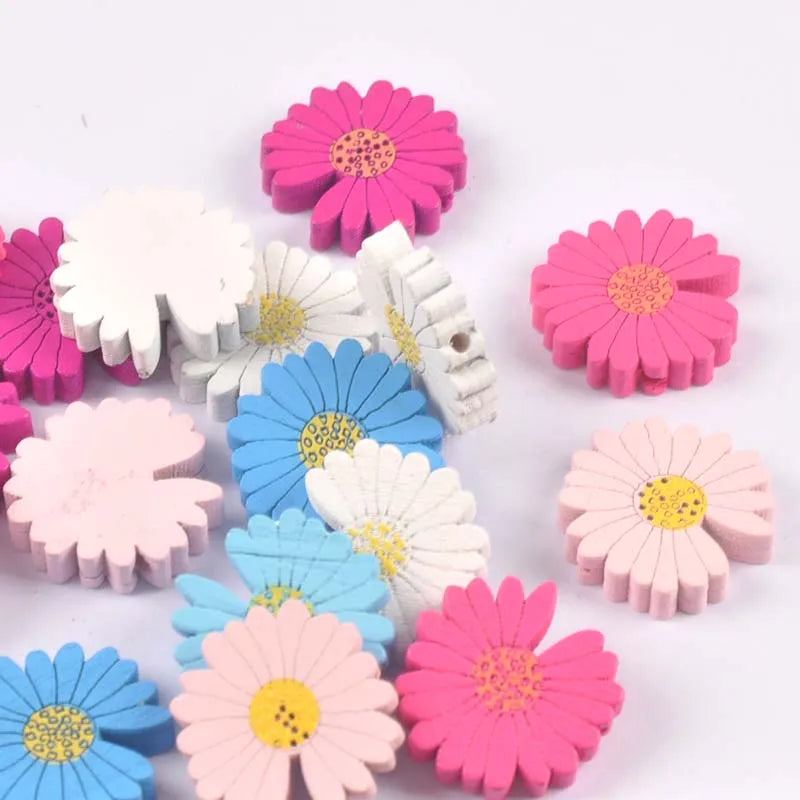Multicolor Chrysanthemum Wooden Spacer Beads 25pcs – DIY Craft Wooden Craft Beads Qme