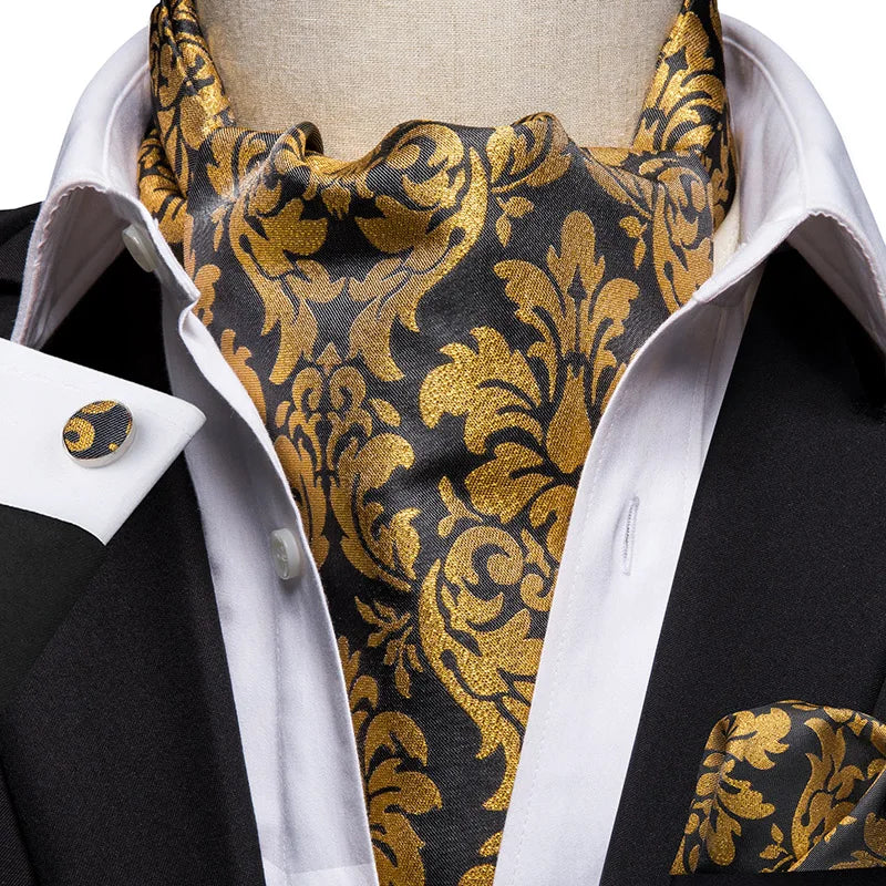 Men's Silk Ascot, Pocket Square & Cufflinks Set | Jacquard Ascot & Cufflinks Set Qme AS-1007