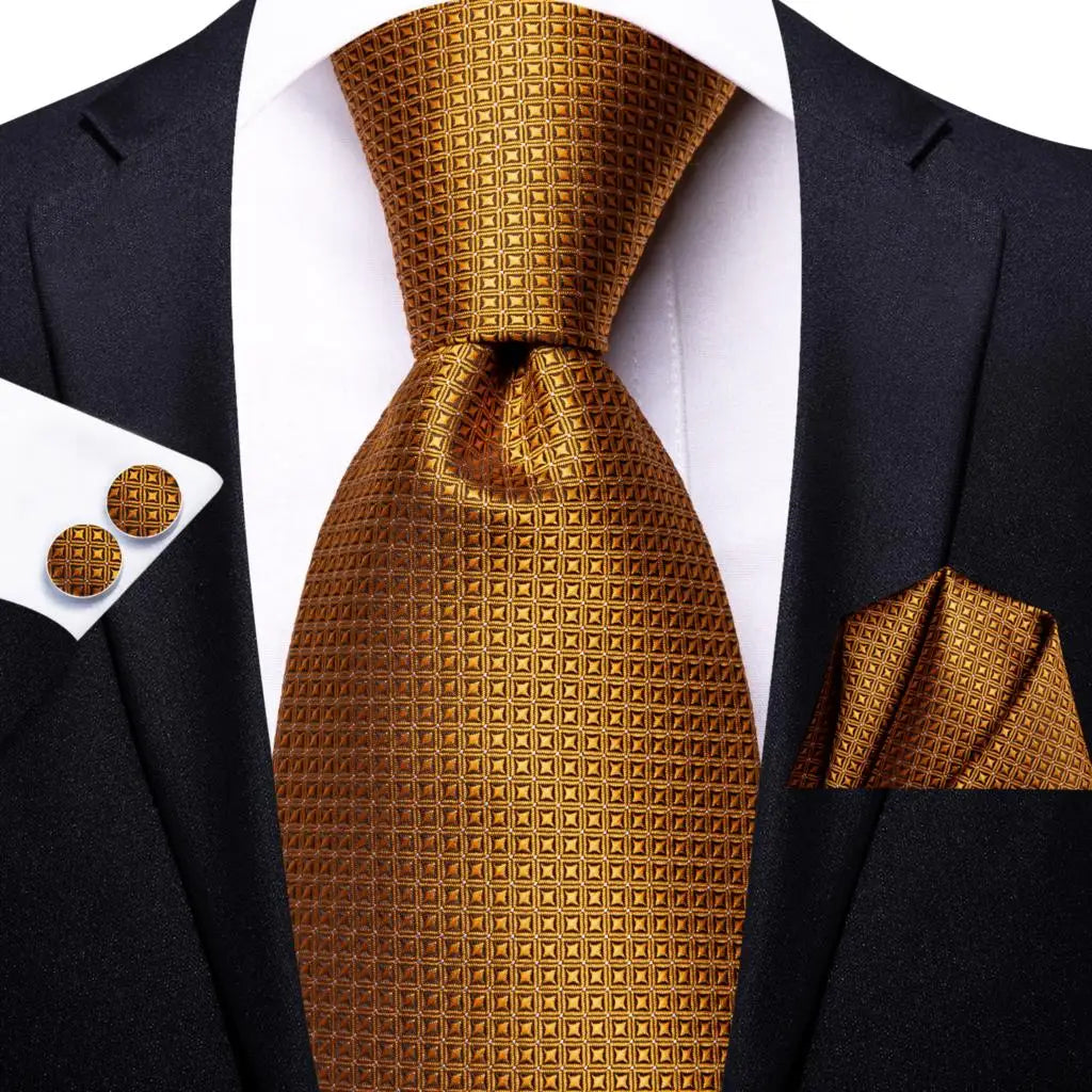 Hi-Tie Men's Orange Grey Paisley Silk Necktie Gift Set Necktie Gift Set Qme 3386