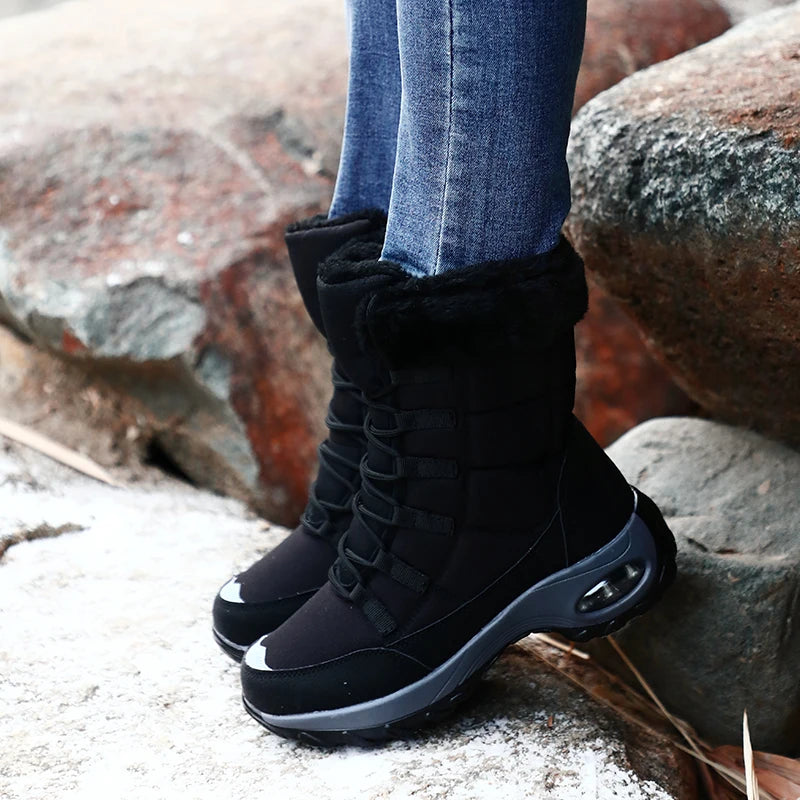 Women's Winter Snow Boots – Warm Plush Lace-Up Ankle Boots Women's Snow Boots Qst