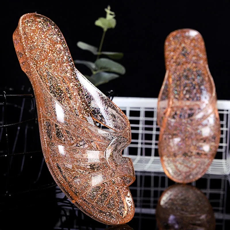 Women's Transparent Jelly Sandals – Non-Slip Casual Slides Women's Jelly Sandals Qst Orange 5.5