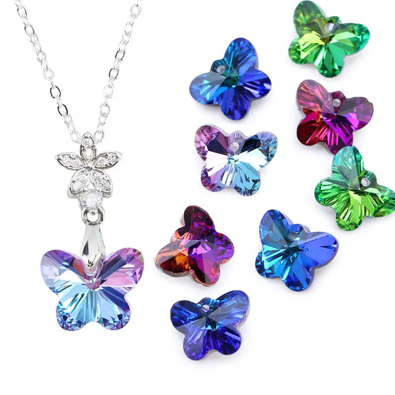 Butterfly Glass Crystal Pendant Beads & Charms – 12pcs Jewelry Making Jewelry Making Charms Qme