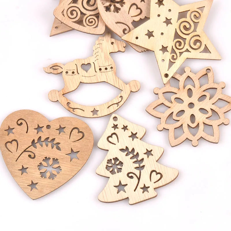 Christmas Wood Slice Snowman & Tree Ornaments | 7cm Decor Christmas Ornament Qme mix