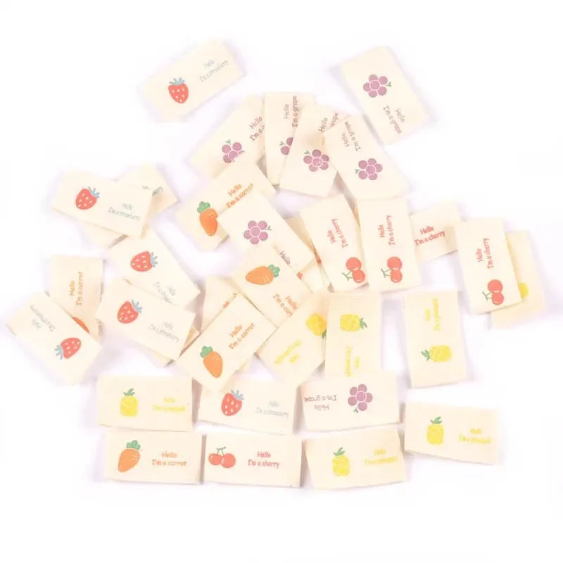 Fruit Print Cloth Sewing Labels – Cherry Grape Strawberry Tags Fabric Sewing Labels Qme