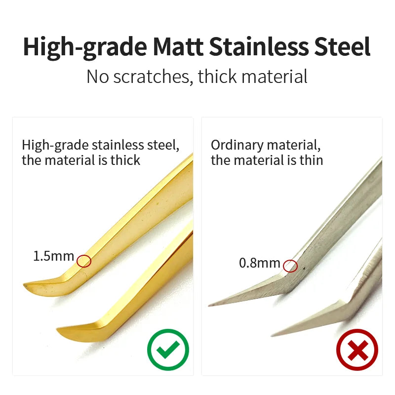 NATUHANA Eyelash Extension Tweezers – Matte Stainless Steel Eyelash Tweezers Qme