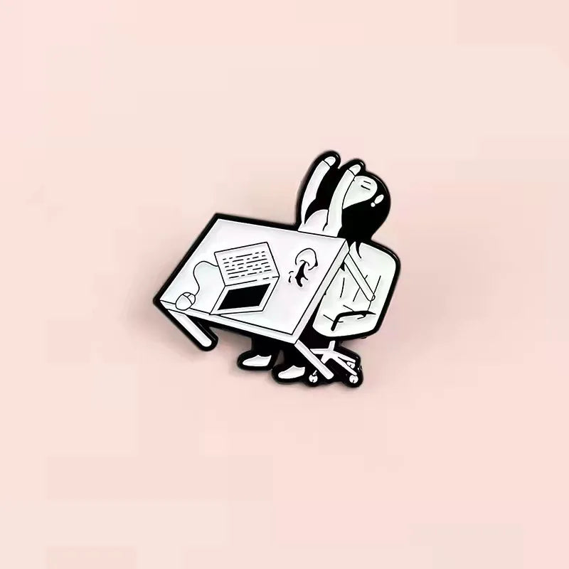 Funny Cartoon Girl Desk Staff Custom Enamel Lapel Pin Enamel Lapel Pin Qme