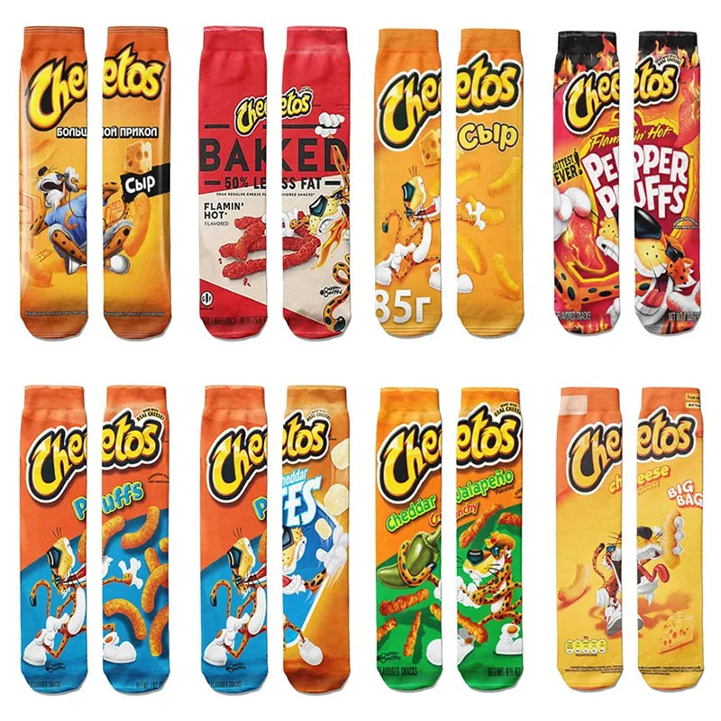 Funny 3D Potato Chips & French Fries Novelty Socks | One Size Novelty Print Socks Qme