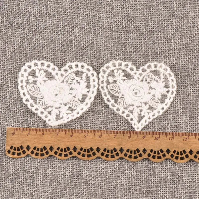 Heart Lace Embroidery Applique Mesh Patches – White, 10pcs Lace Applique Patch Qme