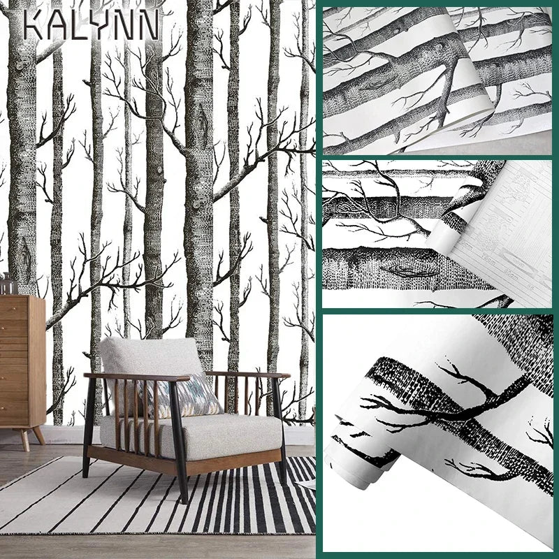Birch Forest 3D Peel & Stick Wallpaper – Self-Adhesive PVC Roll Peel & Stick Wallpaper Qme