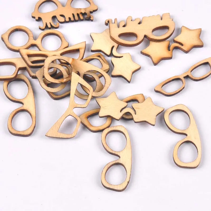 Handmade Wood Glasses Pattern Ornaments | 17pc DIY Slices Wood Craft Ornaments Qme
