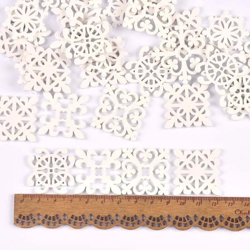 White Wood Flower Lace Ornaments DIY Scrapbooking 20pcs Craft Embellishments Qme