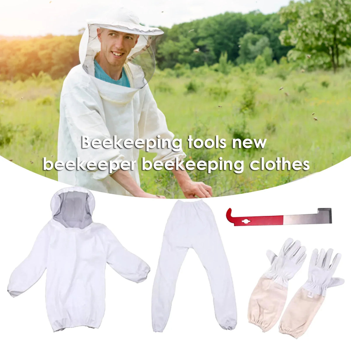 Professional White Split Beekeeping Suit with Gloves & Veil Beekeeping Suit Qme