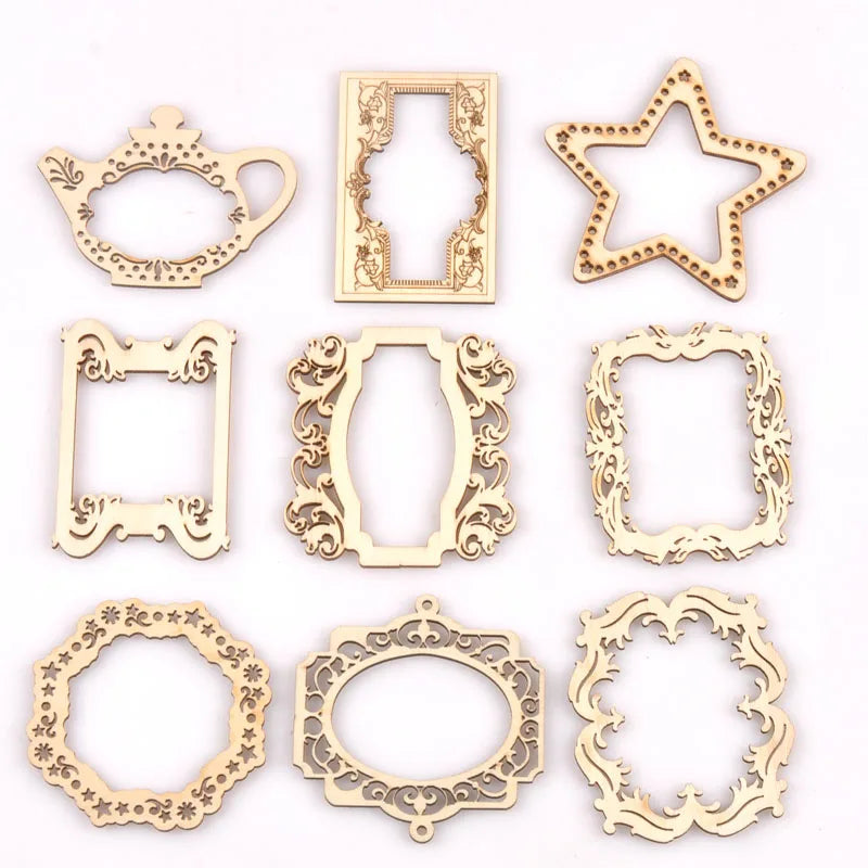 Natural Wood Slice Hollow Photo Frames DIY Craft Scrapbook 5pcs Wood Craft Frames Qme