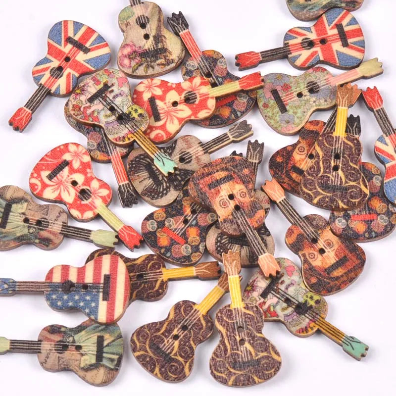 Vintage Cartoon Painted Wooden Buttons 2-Hole | 15 Colors, 15–35mm Wooden Sewing Buttons Qme 11