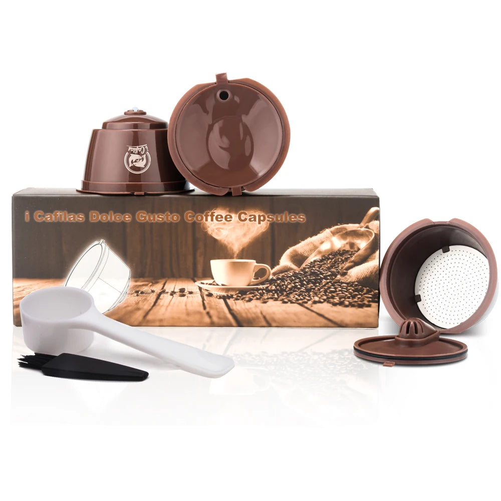 Refillable Coffee Capsules Pods for Dolce Gusto + Tamper Coffee Pod Capsules Qst 3 Pcs