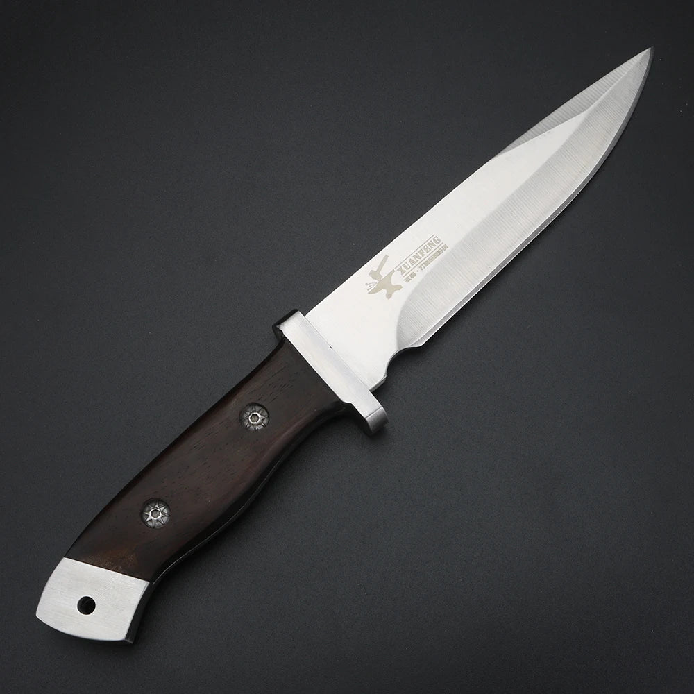 XUAN FENG X66 Fixed Blade Camping Knife – Wood Handle Fixed Blade Knife Qst